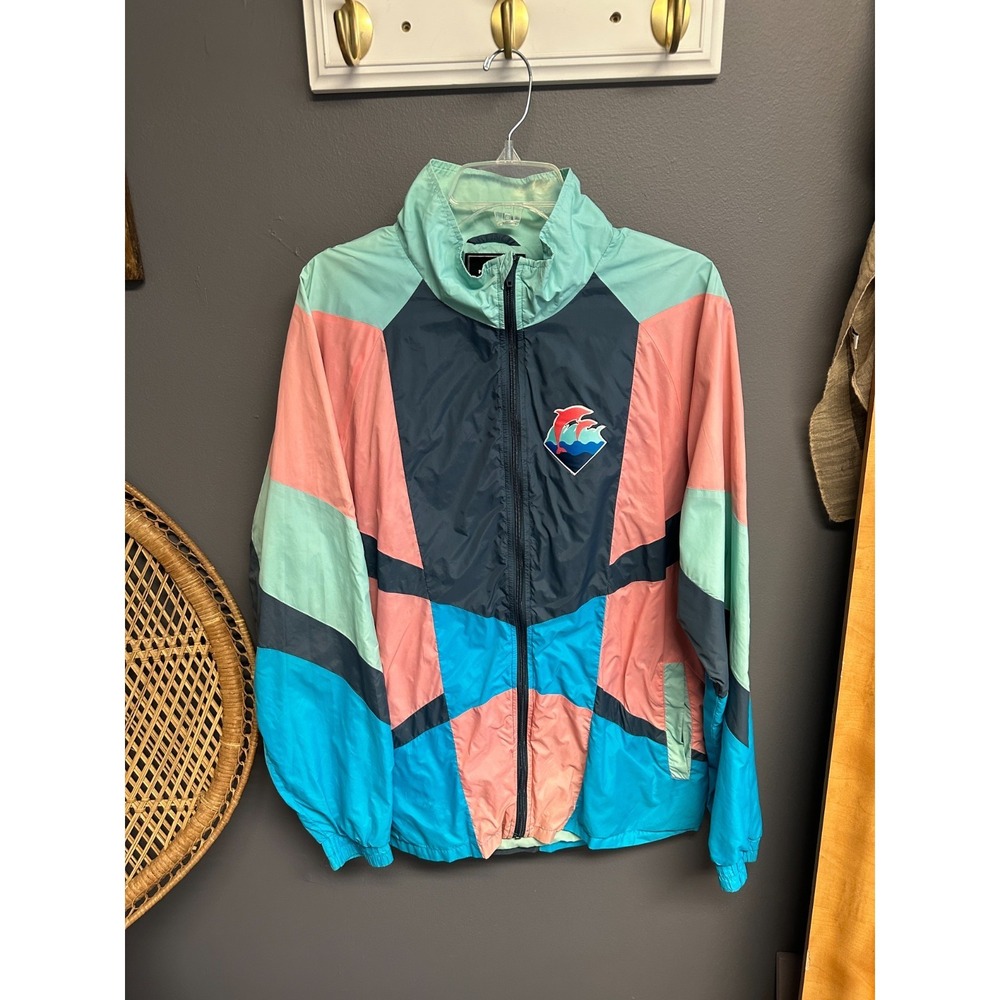 Pink Dolphin Jacket Mens XL Colorblock Windbreaker Y2K Streetwear OG Waves